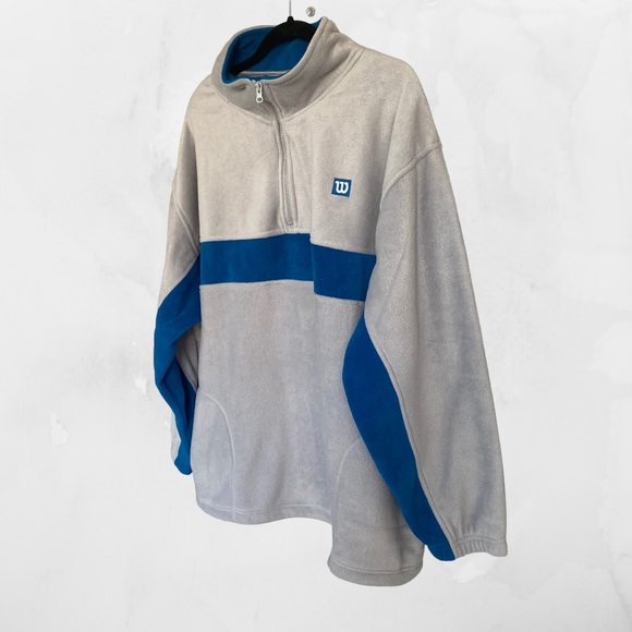 Wilson Mens Grey & Blue Fleece Quarter Zip Sweatshirt - XXL - Picture 3 of 8